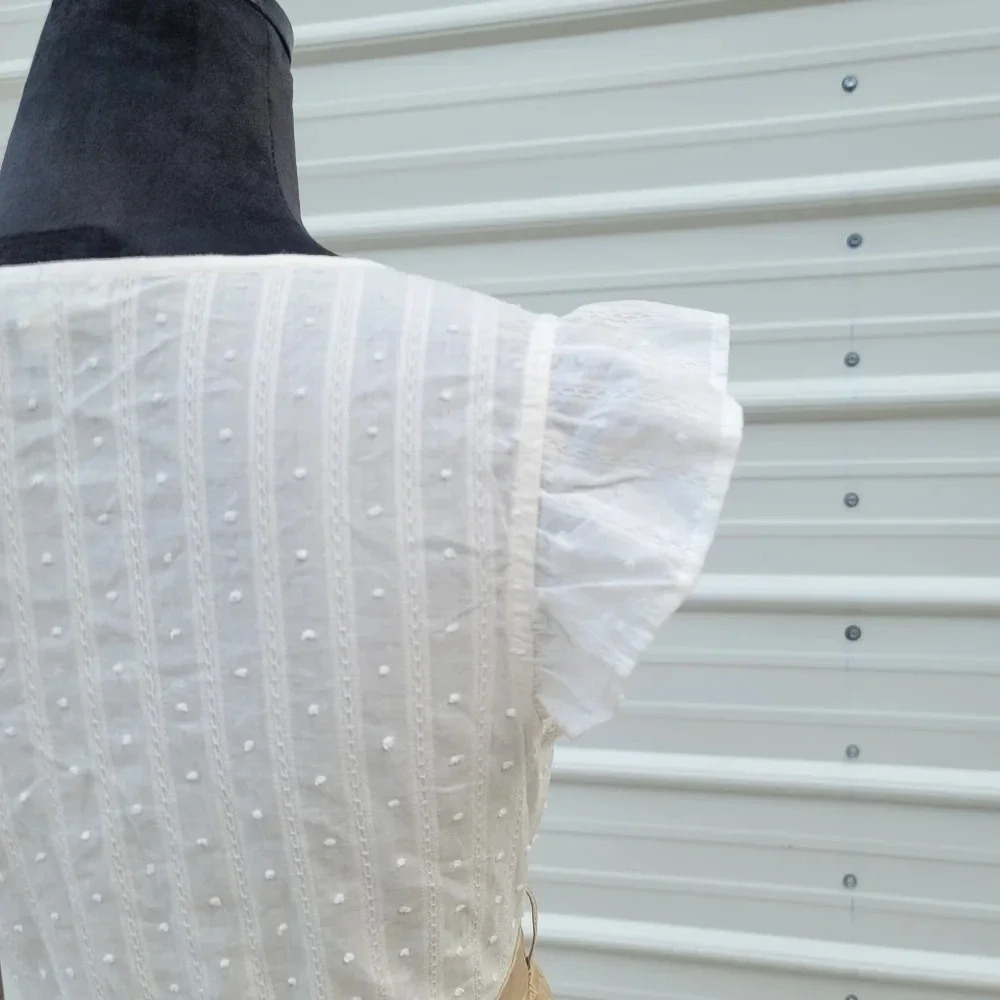 Mine Flutter Sleeve Button Down White Tan A-Lind … - image 7